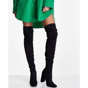 Akira, Azalea Wang, Backend Thigh High Black Suede Block heel Boot, Size 10